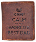 STARHIDE Keep Calm I'm The Worlds Best Dad Mens RFID Blocking Genuine Distressed Hunter Leather Wallet 705 Brown - Starhide