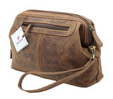 STARHIDE Top Framed Zipped Genuine Distressed Hunter Leather Hanging Toiletry Wash Shaving Cosmetic Bag 550 Brown - Starhide