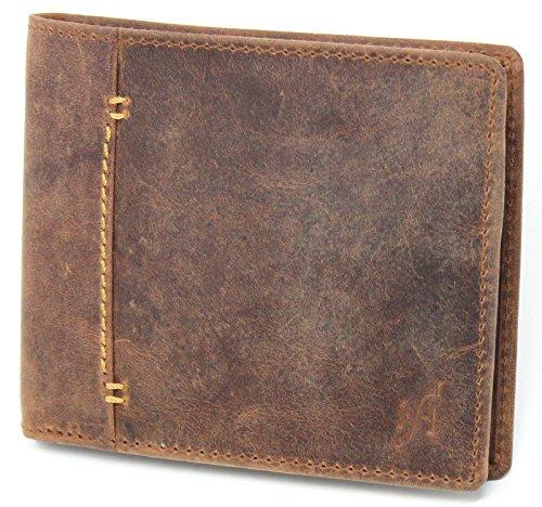 STARHIDE Mens RFID Blocking Small Bifold Distressed Hunter Leather Wallet 1050 Brown - Starhide