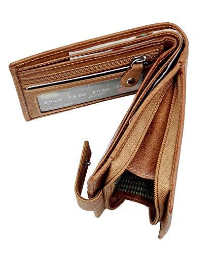 STARHIDE Genuine Distressed Leather RFID Blocking Wallet With Zipped Coin Pocket On The Side 1180 Tan - Starhide