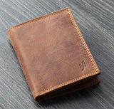 STARHIDE RFID Blocking Genuine Distressed Hunter Leather Billfold Coin Wallet For Men 1070 Brown - StarHide