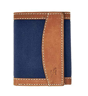 STARHIDE Mens RFID Blocking Trifold Distressed Hunter Leather and Canvas Wallet Credit Card Holder 805 Blue Brown - Starhide