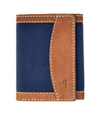 STARHIDE Mens RFID Blocking Trifold Distressed Hunter Leather and Canvas Wallet Credit Card Holder 805 Blue Brown