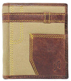 STARHIDE Mens RFID Blocking Unique Canvas With Genuine Distressed Hunter Leather Wallet 610 Brown - Starhide