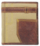 STARHIDE Mens RFID Blocking Unique Canvas With Genuine Distressed Hunter Leather Wallet 610 Brown