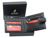 STARHIDE Mens RFID Blocking VT Leather Bifold Zip Coin Pocket Wallet 840 Black - StarHide