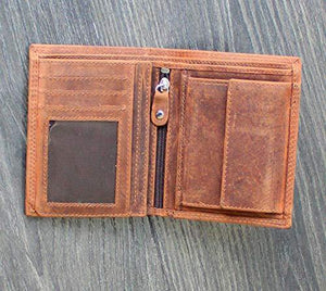 STARHIDE RFID Blocking Genuine Distressed Hunter Leather Billfold Coin Wallet For Men 1070 Brown - StarHide