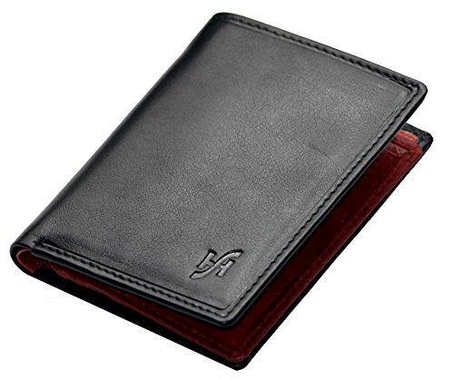 STARHIDE Minimalist Mens RFID Blocking Genuine VT Leather Wallet with Zip Coin Pouch 815 Black Red - StarHide