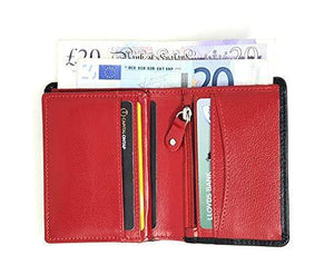 STARHIDE Minimalist Mens RFID Blocking Genuine VT Leather Wallet with Zip Coin Pouch 815 Black Red - StarHide