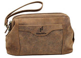 STARHIDE Top Framed Zipped Genuine Distressed Hunter Leather Hanging Toiletry Wash Shaving Cosmetic Bag 550 Brown