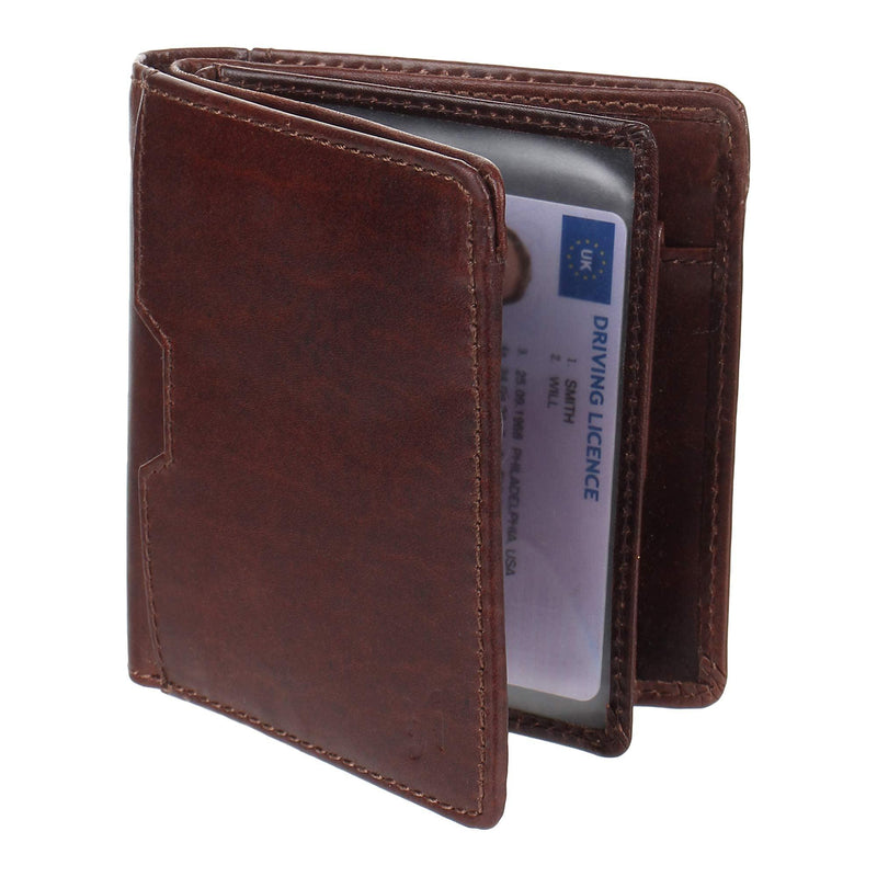 Mens Designer RFID Blocking Smooth Genuine Oiled Leather Trifold Wallet Purse Credit Debit ID Card Holder 735 Brown - StarHide