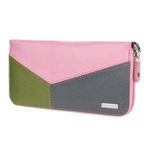 STARHIDE Womens RFID Blocking Soft Leather Multi Coloured Purse 5610 Pink/Grey/Green - StarHide