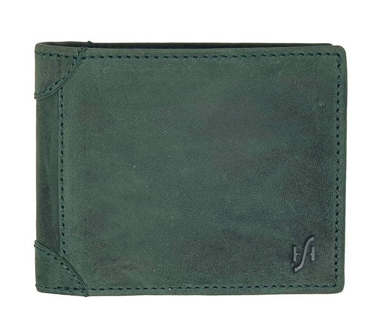 STARHIDE Mens RFID Blocking Genuine Distressed Hunter Leather Trifold Wallet 1145 (Green) - StarHide