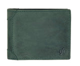 STARHIDE Mens RFID Blocking Genuine Distressed Hunter Leather Trifold Wallet 1145 (Green)