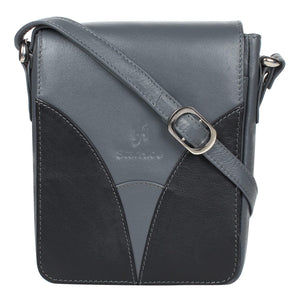 STARHIDE Ladies Soft Premium Leather Shoulder/Cross Body Bag with Front Flip Opening 570 (Grey/Black) - StarHide
