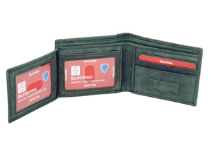 STARHIDE Mens RFID Blocking Genuine Distressed Hunter Leather Trifold Wallet 1145 (Green) - StarHide