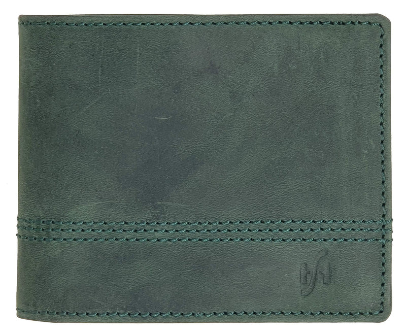 StarHide Mens Essentials Wallet RFID Safe Contactless Security Card Protection Distressed Hunter Leather Billfold Purse 1150 Green - StarHide