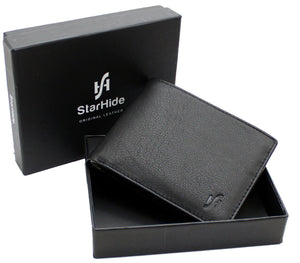Mens RFID Blocking Small Bifold Leather Wallet for Cards Cash and Coins 1050 Black Grey - StarHide